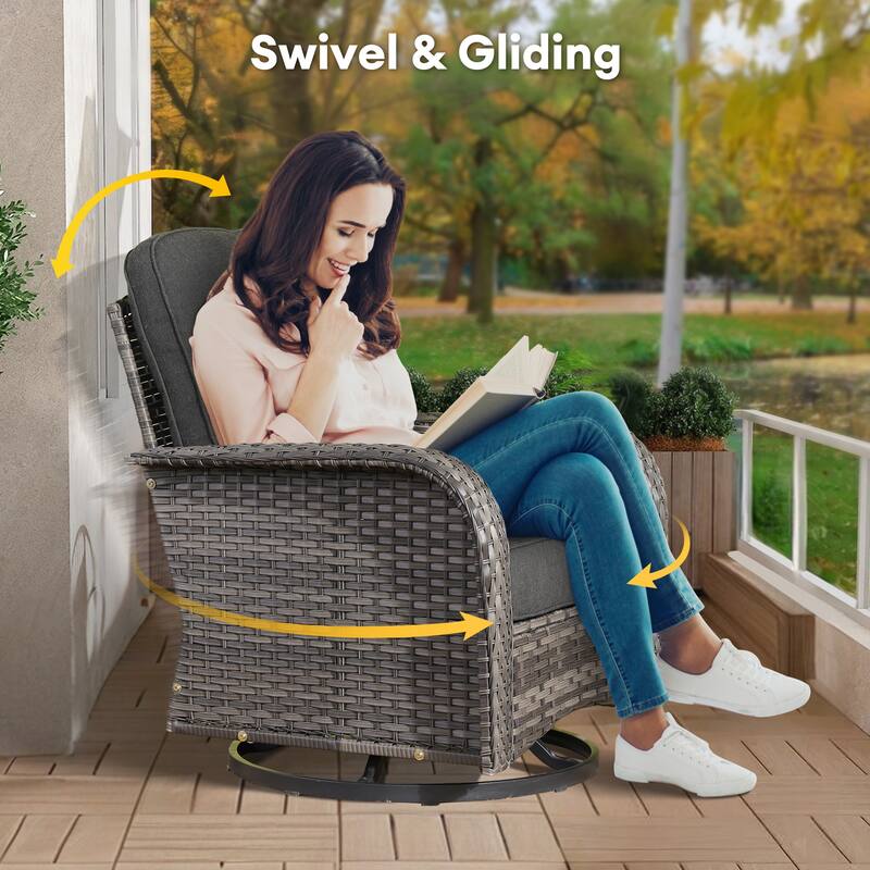 HOOOWOOO 9-piece Grey Wicker Outdoor Fire pit Set with Swivel Chairs