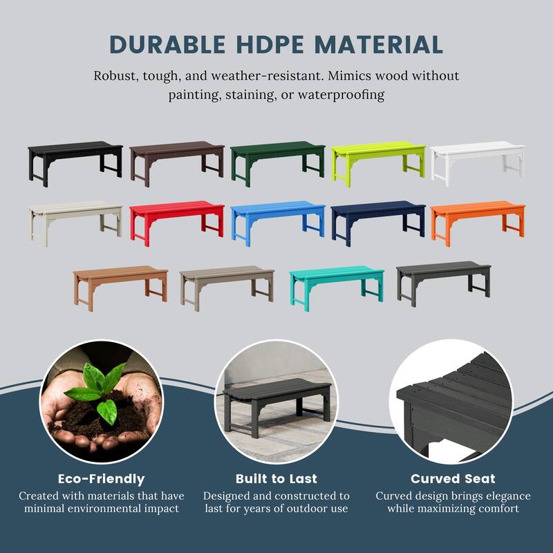 Polytrends Laguna Hdpe All Weather Outdoor Patio 48" Bench