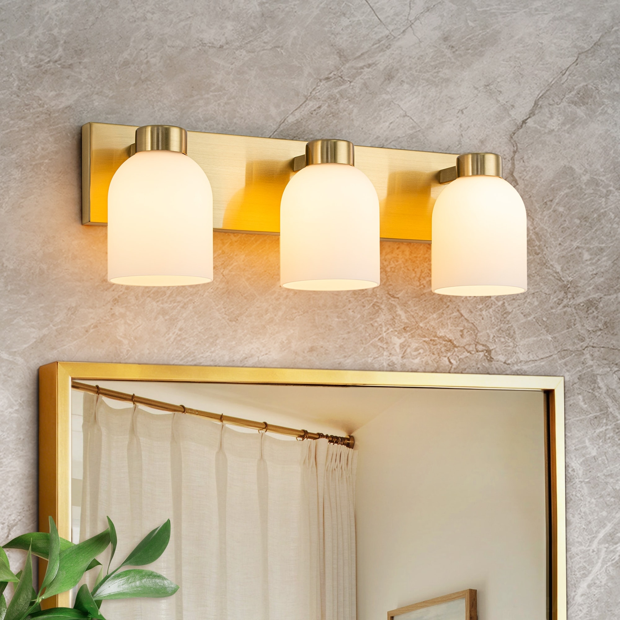 Modern Glam Gold Bathroom Vanity Light, 3-Light & 4-Light Frosted Wall Sconce