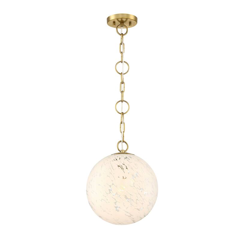 Wine Flower 60 Watt 1-Light Brushed Gold Glam Pendant Light with White Art Glass Shade - 14