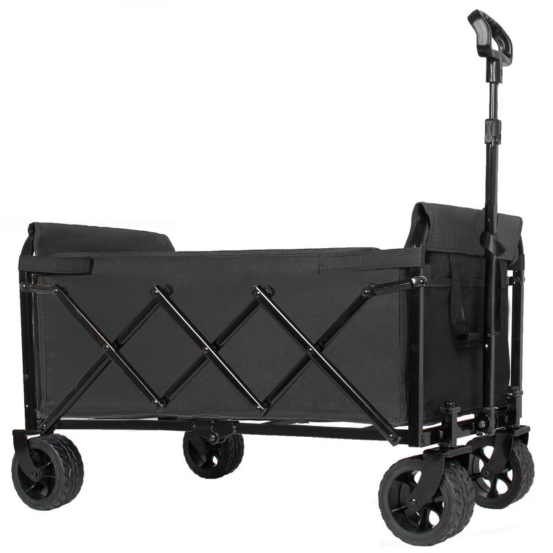 Upgraded 5*2"Wide Wheels-Expandable Dual-Layer Utility Wagon with 100% Extra Space, 220lbs Capacity Grocery Cart for Camping
