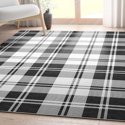 Well Woven Apollo Plaid Farmhouse Geometric FlatWeave Rug
