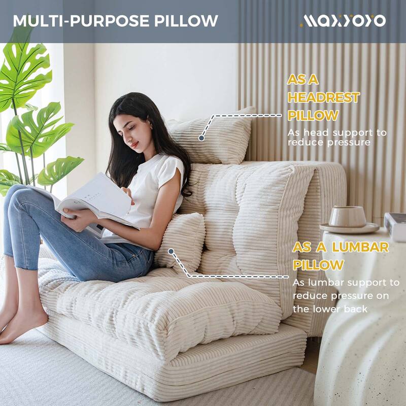 Corduroy Bean Bag Bed Tufted Folding Sofa Bed with Pillows