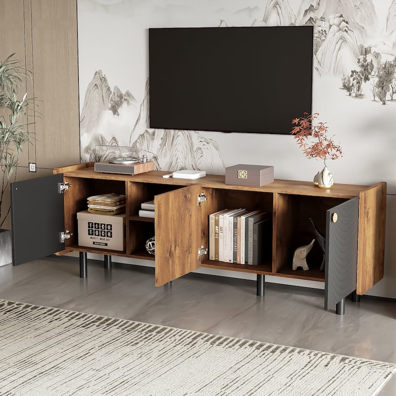 Mid Century Entertainment Center TV Stand with 3 Cabinets, Media Console Table for TVs up to 70"