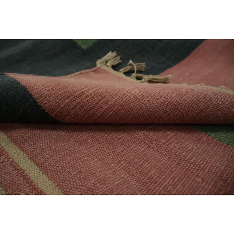 Hand Woven Oriental 100% Wool Carpet Southwestern Geometric Pink Kilim Area Rug - 8' 4'' X 5' 4''