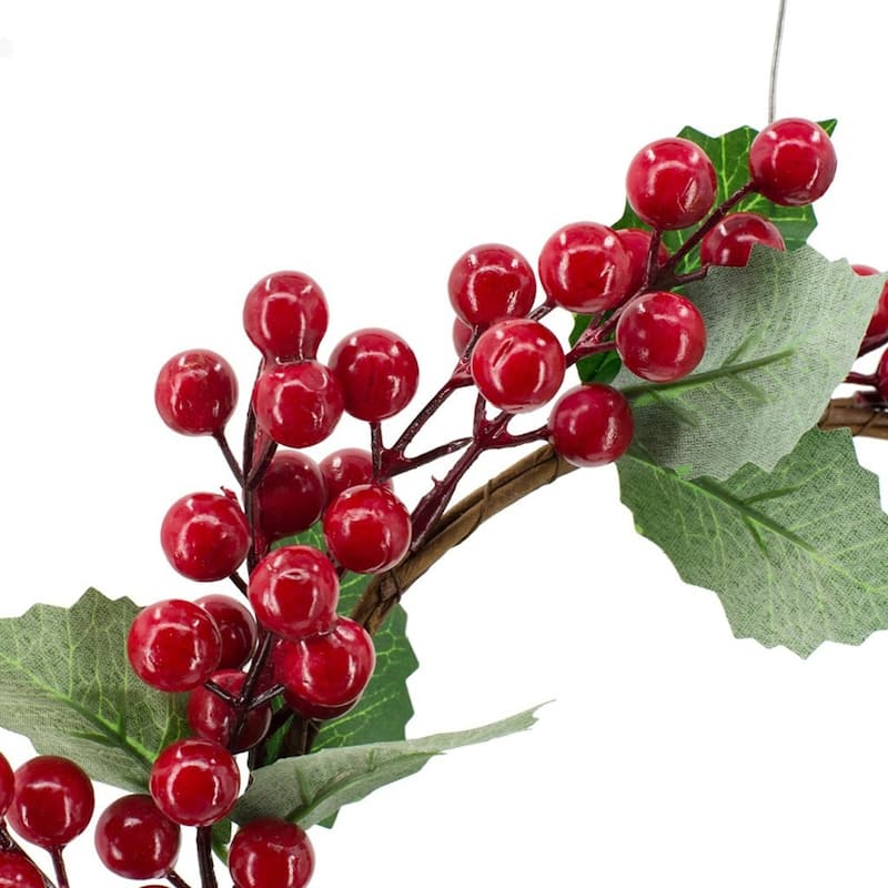 Anmytek Set of 3 13" Festive Red Berry & Holly Leaf Christmas Wreaths - Holiday Decor Accents