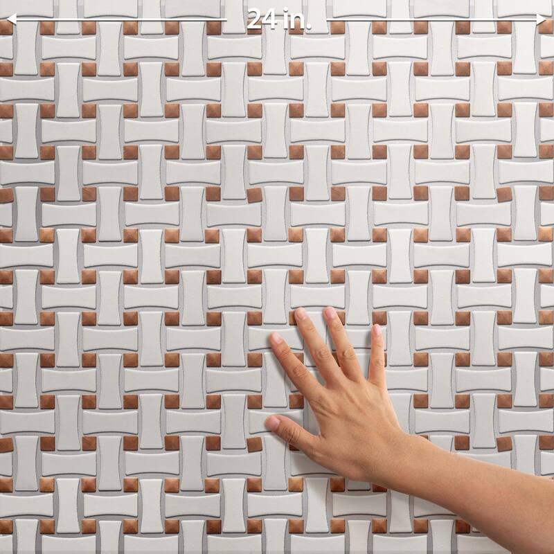 Merola Tile Sentier des Cotto Dot with White Dog Bone Bsktwv 10" x 10" Porcelain Mosaic Floor and Wall Tile