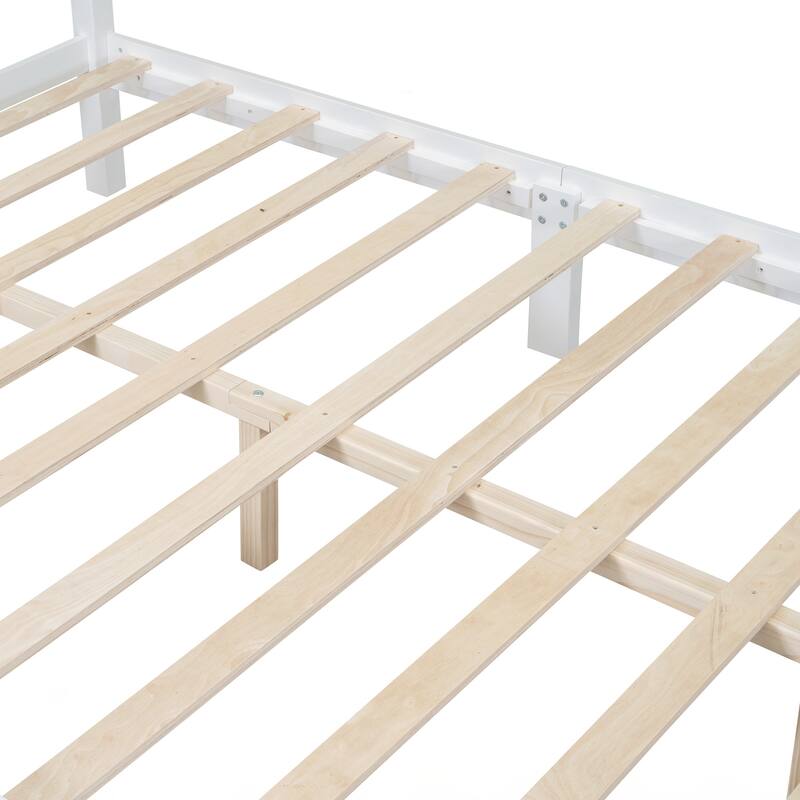 Queen Size Wood Platform Bed Frame,Retro Style Platform Bed with Wooden Slat Support