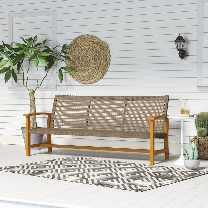 3-Seat Wicker Outdoor Sofa with Steel Frame for Patio - 70.9" L x 27.6" W x 31.1" H