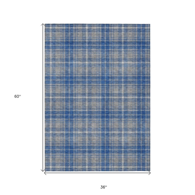 HomeRoots Plaid Transitional Rectangle Outdoor Rug