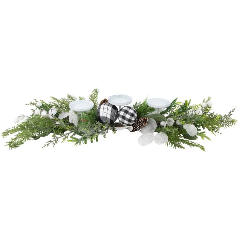 Mixed Foliage and Jingle Bell Christmas Pillar Candle Holder - 29"