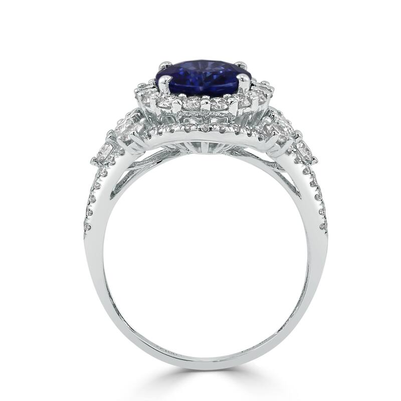 Auriya 18k Gold 3 1/4ct Oval Sapphire Halo Diamond Engagement Ring 1 1/5ct TDW