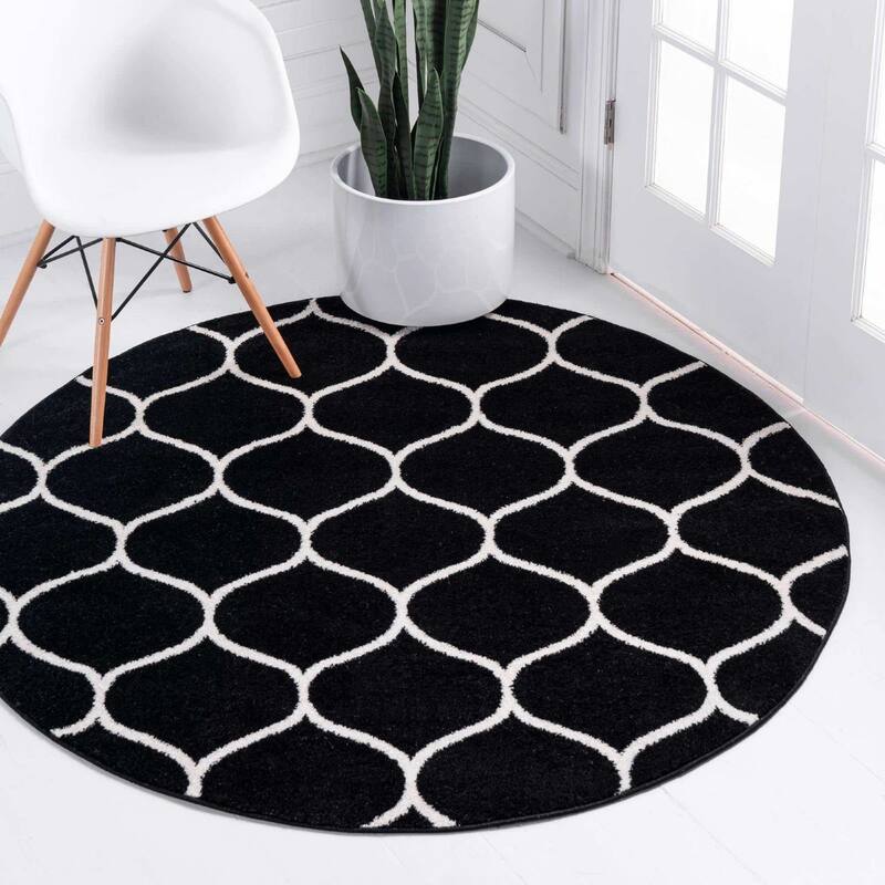 Contemporary Rosilan Collection Area Rug - 4' Round - Black