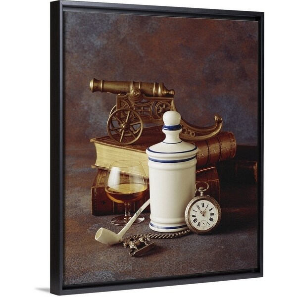 Shop Antique Cannon On Old Books With Wine Glass And Pipe