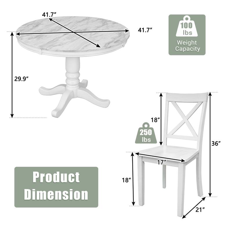5 Piece Solid Wood Table Chaire Set, Kitchen Breakfast Furniture Set with Round Dining Table and 4 Upholstered Chairs