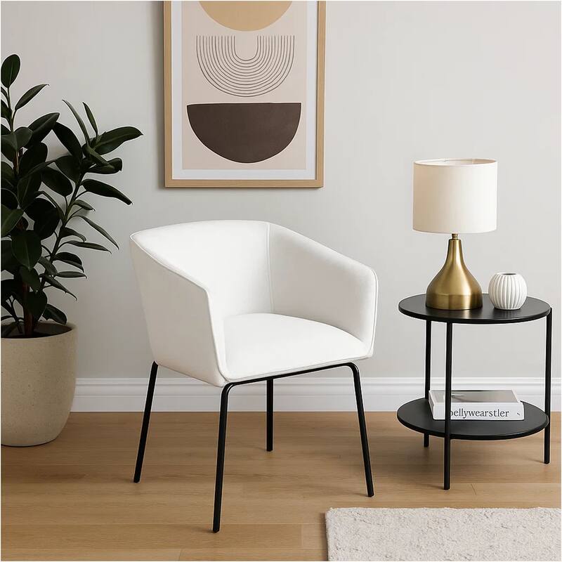 Voro Dining Chair Set of 2, Mist White Fabric, Sleek Black Metal Legs