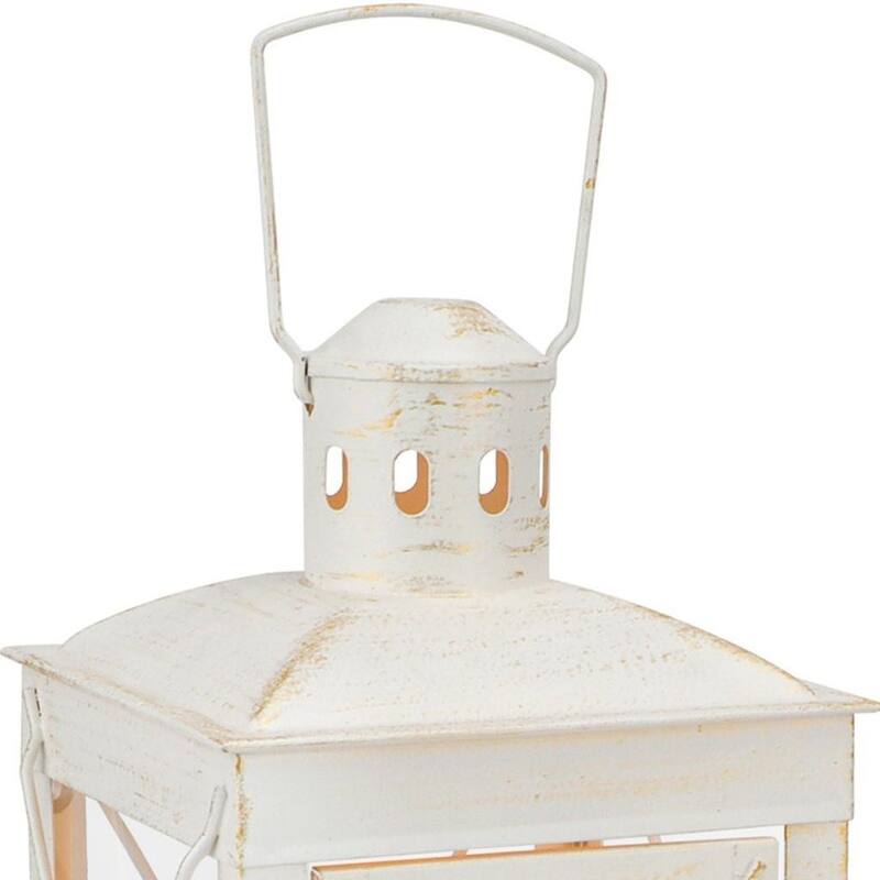 Set of Two Clear And White Glass And Metal Tabletop Lantern Candle Holders