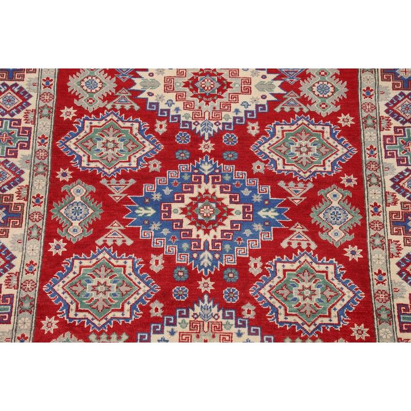 Traditional Kazak Oriental Area Rug Handmade Red Wool Carpet - 5'0" x 6'7"