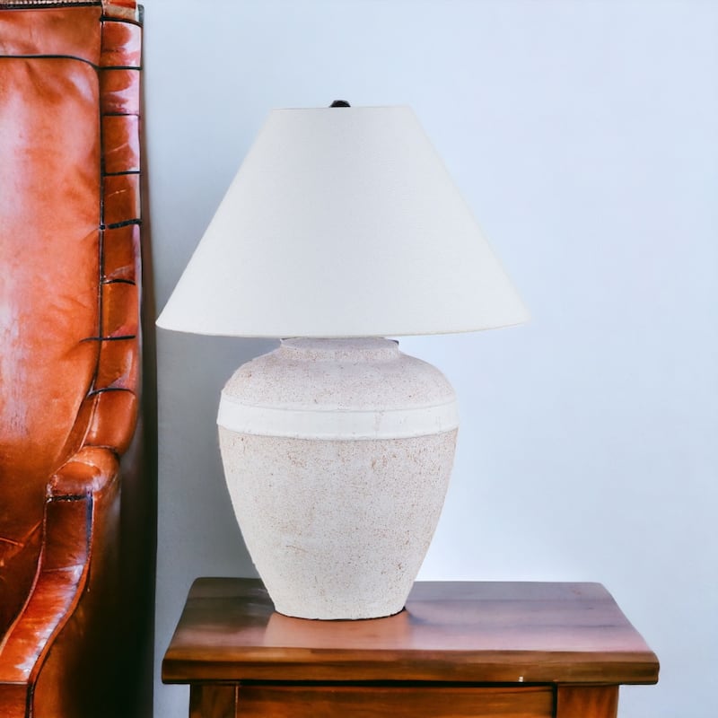Modern 23 Inch Ceramic Urn Table Lamp with White Fabric Shade - 18.50" x 18.50" x 22.50"