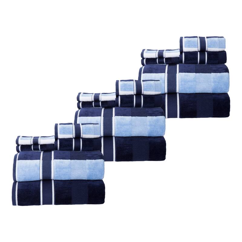 Towel Set with Bath Towels, Hand Towels, and Wash Cloths - Solid and Striped Towels by Lavish Home - Blue - 18-Piece