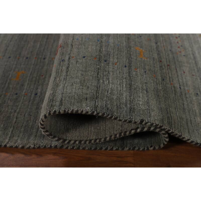 Gray & Green Gabbeh Indian Area Rug Handmade Wool Carpet - 8'3" x 9'10"