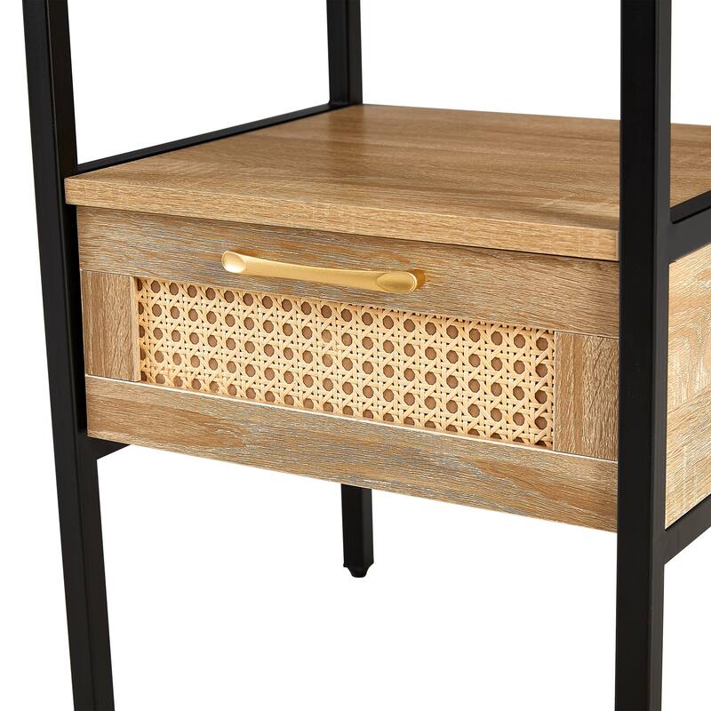 Rattan 1 drawer Nightstand with Power Outlet and USB Ports