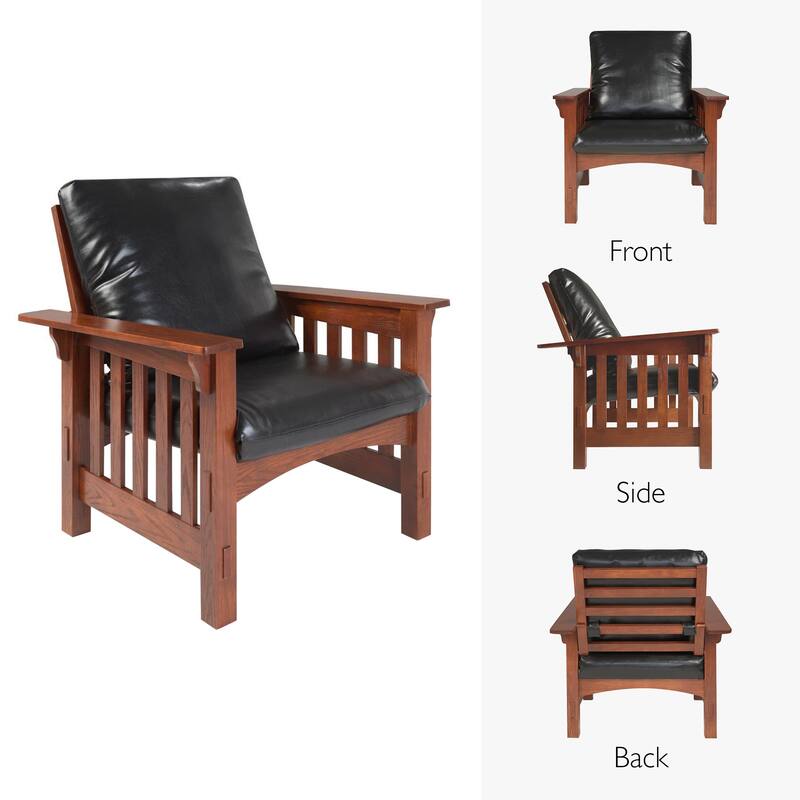 Leick Home Mission Adjustable Armchair with Black Faux Leather Upholstery