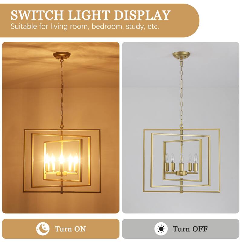 21.65inch 5 Lights Modern Chandelier with Metal Frame 360 Degree Adjustable for Different Rooms