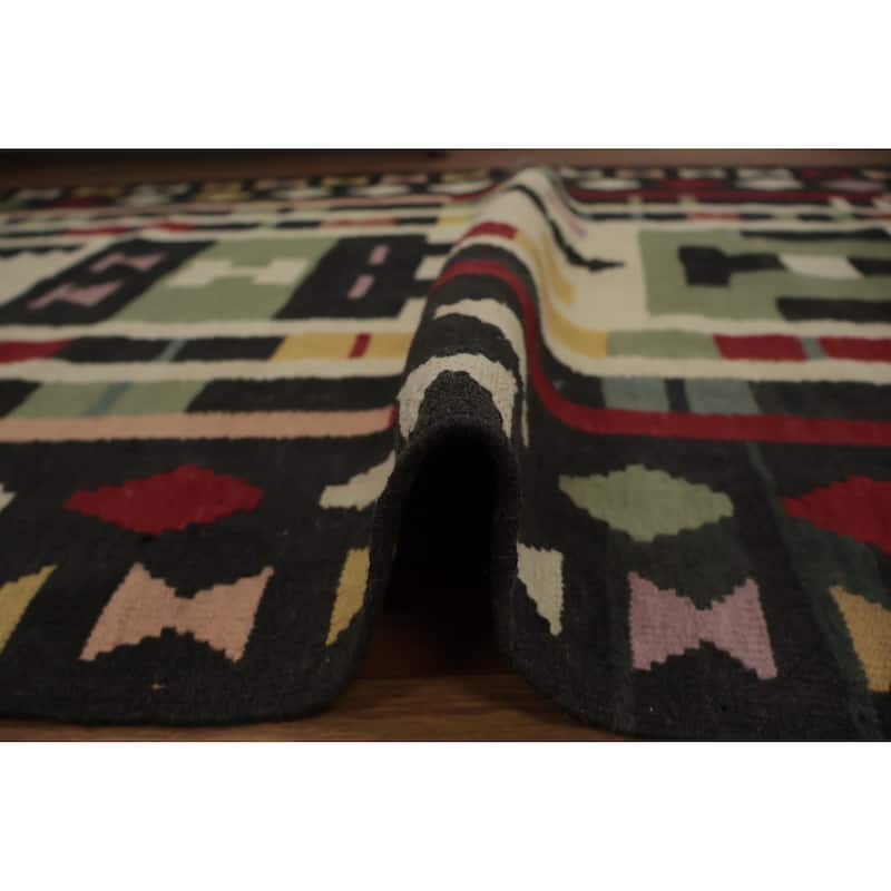 Hand Woven Oriental 100% Wool Carpet Southwestern Tribal Multi-Colored Kilim Runner Rug - 12' 1'' X 4' 1''