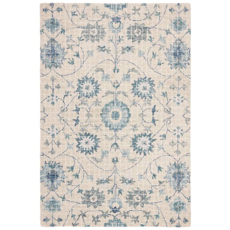 SAFAVIEH Handmade Blossom Samija Modern Floral Wool Rug - 4' x 6' - Silver/Blue