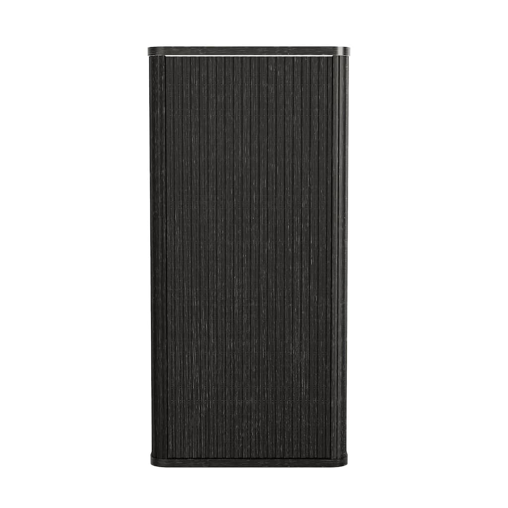 Wall-Mounted Floating Side Cabinet with Chic Striped Textures, Safe Curvy Design, Push-Open Door and Inside Shelves