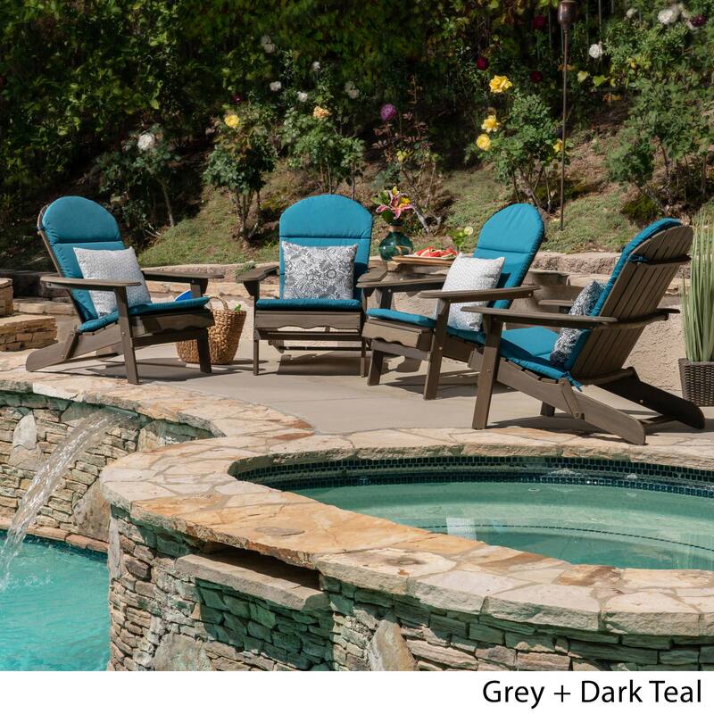Malibu Outdoor Wood Folding Adirondack Chairs (Set of 4) by Christopher Knight Home - Gray+Dark Teal Cushion
