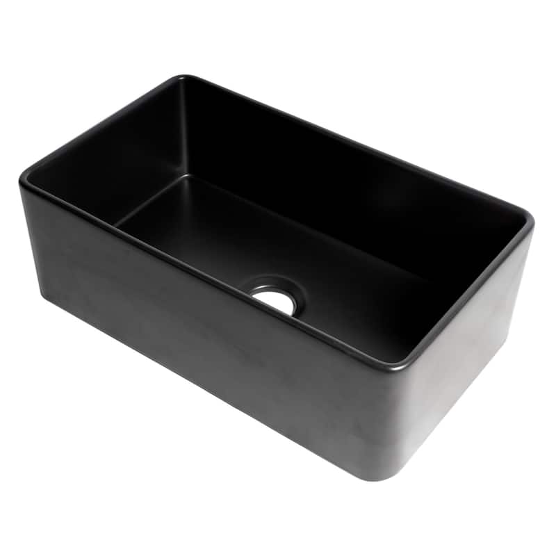 Black Matte Smooth Apron 30" x 18" Single Bowl Fireclay Farm Sink