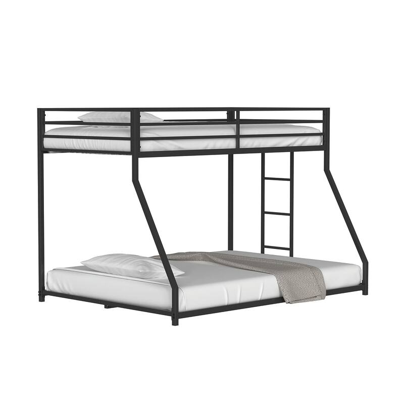 Twin Over Full Metal Bunk Bed with Attached Ladder, Matte Black Finish