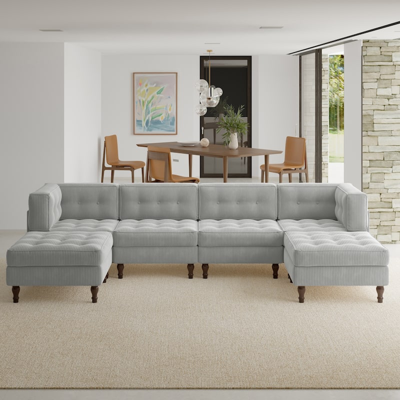 Oversized Modular Sectional Corduroy Fabric Tufted Sofa
