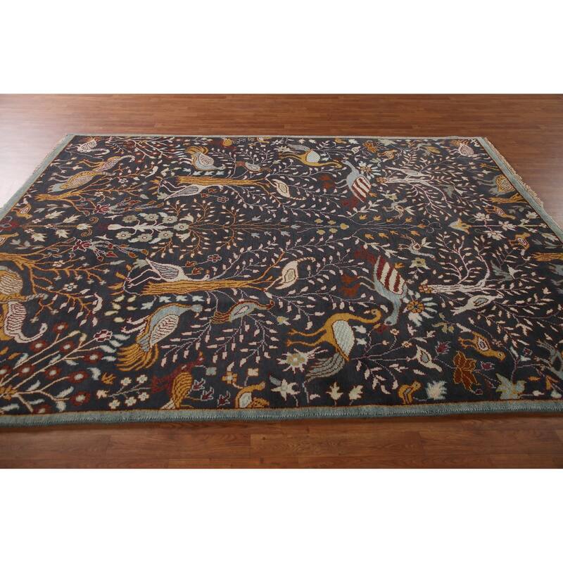Animal Pictorial Tabriz Indian Area Rug Hand-Knotted Wool Carpet - 7'9"x 9'10"