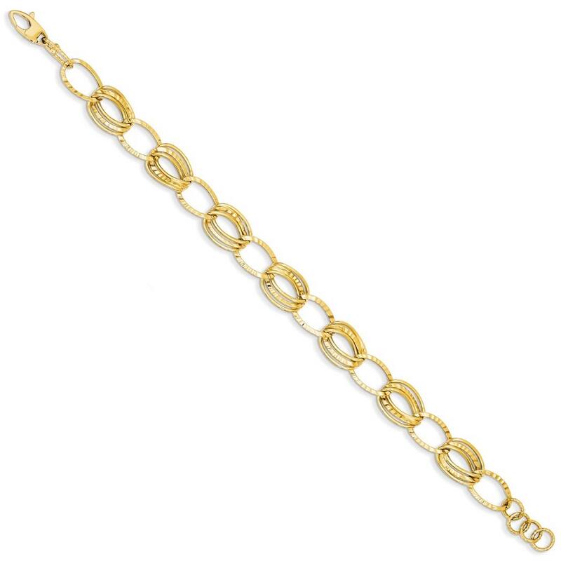 Curata 14k Yellow Gold 7.5" Polished and Textured Hollow With Ext. Bracelet