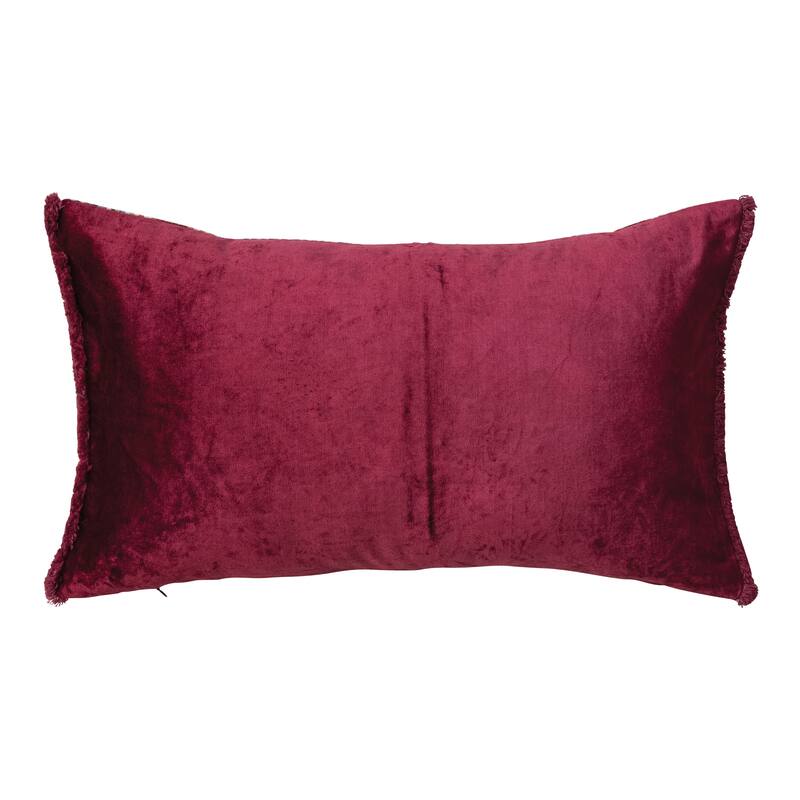 Cotton Velvet Printed Lumbar Pillow with Pattern, Beads and Fringe