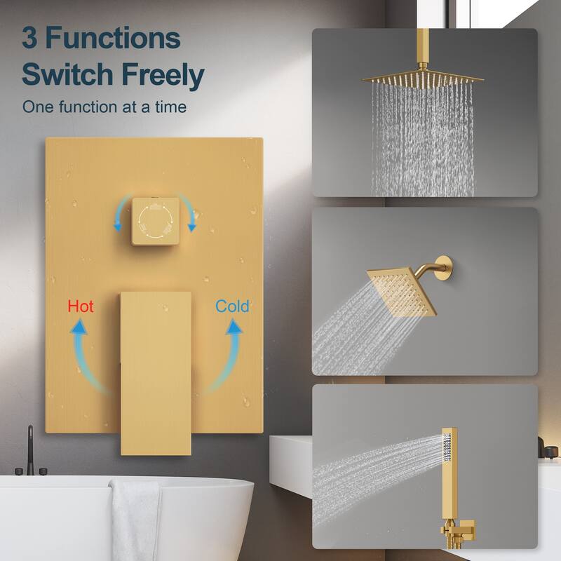 GRANDJOY Dual Shower Heads 10 Inch Ceiling Mounted Rainfall Shower System with Rough-in Valve