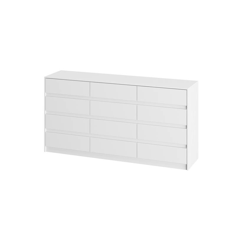 Modern 12-Drawer Bedroom Dresser - Sleek Storage Chest, White or Black