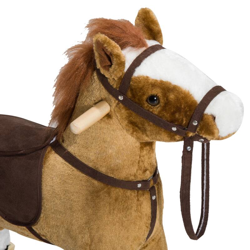 Kids Rocking Horse with Comfortable Plush Seat and Wood Frame Realistic Sound Toy for 3 Years Up - 30.75" L x 11" W x 26.75" H