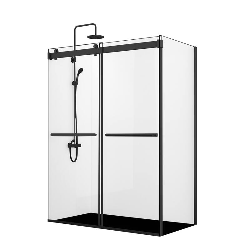 Spezia 56"W x 76"H Sliding Frameless Shower Enclosure in Matt Black