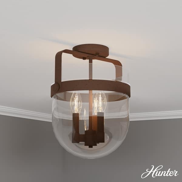 slide 2 of 8, Hunter Karloff Clear Glass 3 Light Flush Mount Ceiling Light - Rustic, Industrial, Transitional Textured Rust