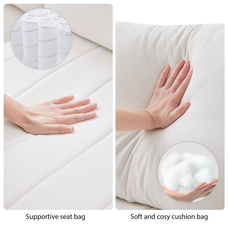 5-Seat Sofa Loveseat Convertible L-Shaped Sleeper Sofa, Vertical Stripe Seat Cushions Sectional Sofa with Ottoman & 2 Pillows