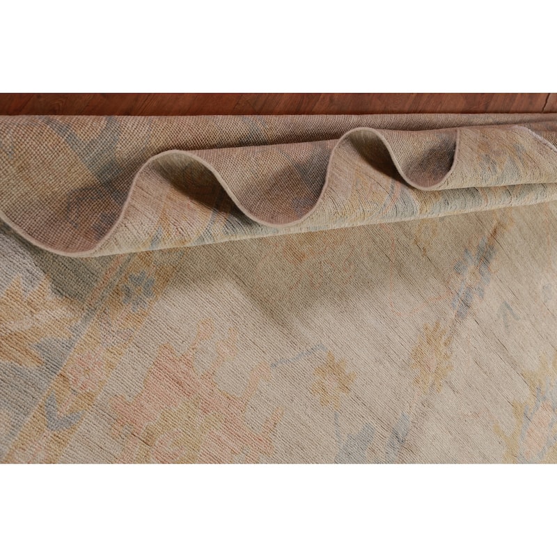 Hand Knotted Oriental 100% Wool Carpet Transitional All-Over Beige & Ivories Oushak Area Rug - 11' 10'' X 9' 0''