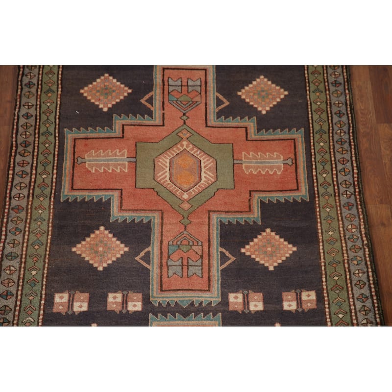 Blue Ardebil Persian Vintage Runner Rug Hand-Knotted Wool Carpet - 4'1"x 9'11"