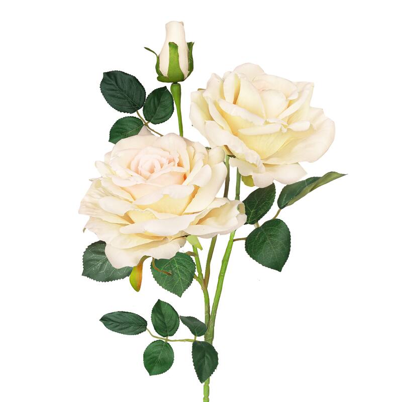 Set of 2 Champagne Ivory Artificial Velvet Elegant Rose Flower Stem Spray 32in - 32" L x 7" W x 7" DP