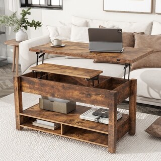 Rustic Brown Lift Top Coffee Table with Open Shelves - Bed Bath ...