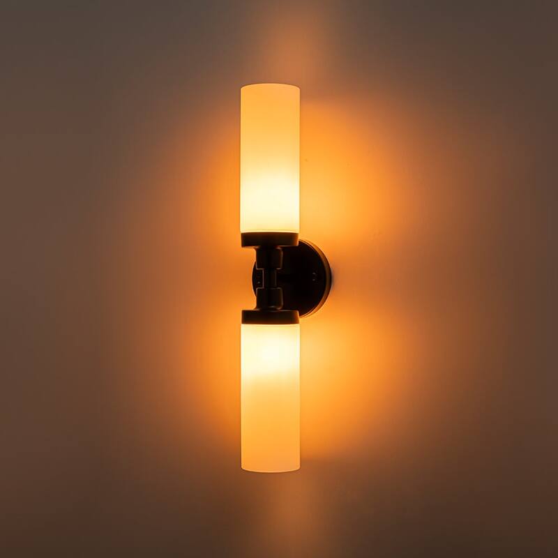 Modern 2-Light Cylinder Milk Glass Vanity Light