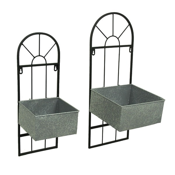 Pair Of Wrought Iron And Galvanized Metal Wall Mounted Square Pair Of Wrought Iron And Galvanized Metal Wall Mounted Square Planters